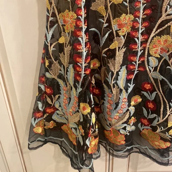 Anthropologie Eri + Ali Black Lace Tunic Dress with Floral Embroidery XSP - Picture 12 of 12